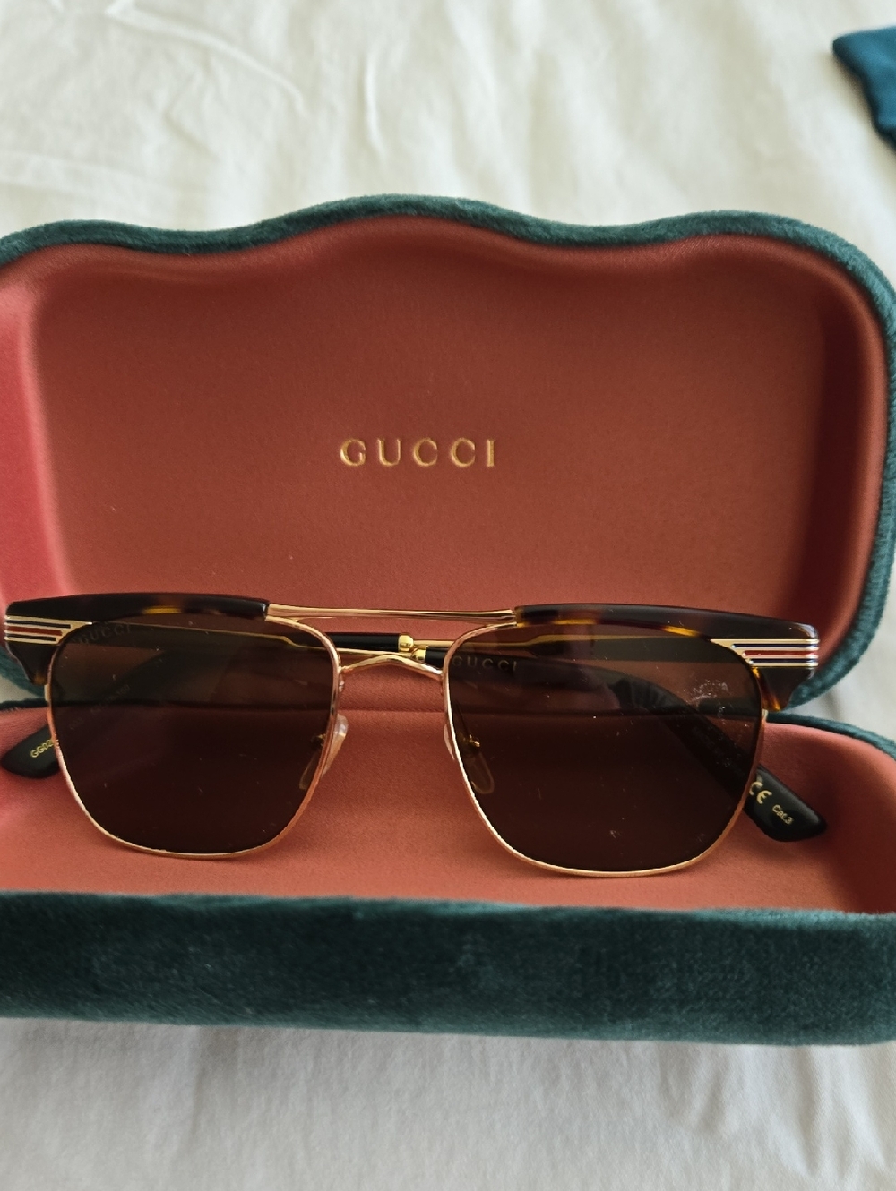 Gucci Men's Tortoiseshell and Gold-Trim Sunglasses with Brown Lenses - Picture 1 of 4